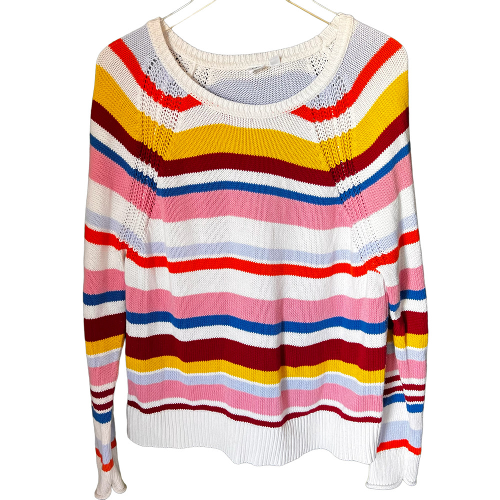 Sweater GAP Cotton Women's Striped Multi Colored Sz XL Crew Neck Pullover